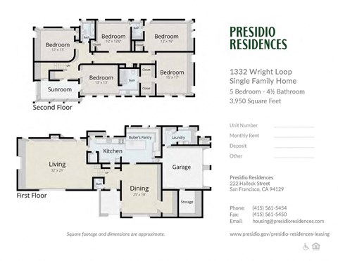 Floor plan for 5 beds, 4.5 baths, 3950 sqft